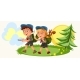 Cartoon Kids Following the Compass in Forest - GraphicRiver Item for Sale