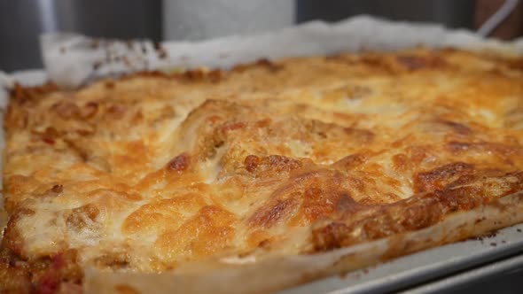 freshly baked lasagne, still hot