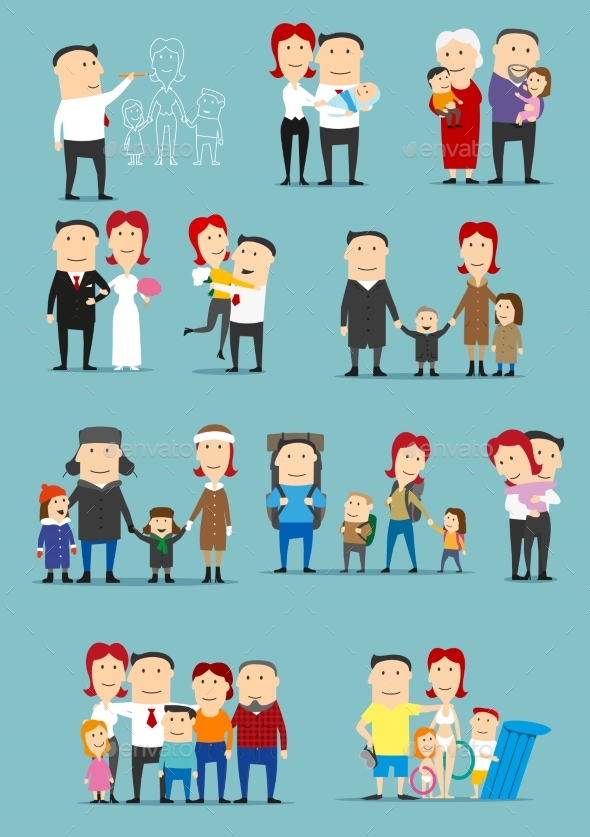 Family Activity Cartoon Character Set Design