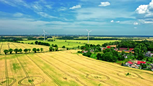 Wind turbines on field. Wind farm in Poland.