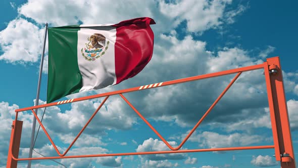 Manual Swing Arm Road Barrier and Flag of Mexico