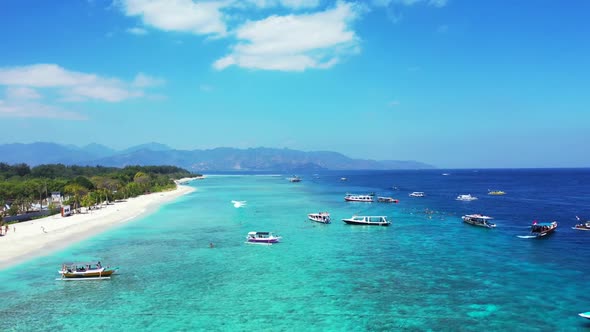 Aerial landscape of relaxing sea view beach journey by transparent sea and clean sandy background of