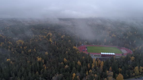 Aerial View of Soccer Field in Forest