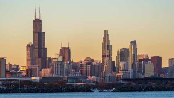 Chicago Cityscape Day to Night TIme Lapse