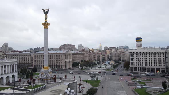 Kyiv, Ukraine in Autumn : Independence Square, Maidan. Aerial View