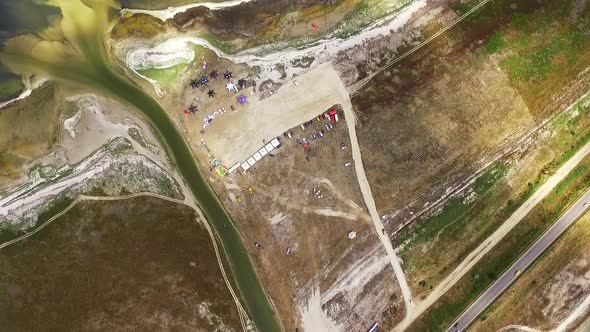 Aerial View of Kite Camping at Coast of Lake