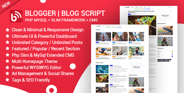 Blogger | News & Blog Script | Blog Manager | Slim PHP & MYSQL with Admin CMS