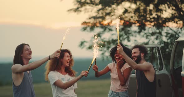 Two Pretty Couples Have a Great Time Together