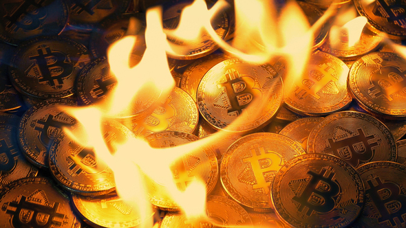 Bitcoins Burning In Fire - Value Concept