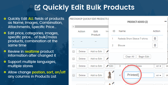 Prestashop Complete Quickly Edit Bulk/Mass Products Module