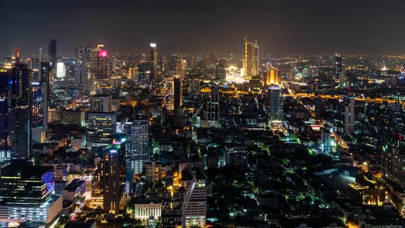 Bangkok business district city center, rush hour traffic, at night, – Time Lapse