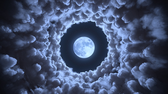 Tunnel in The Clouds to Moon 4k