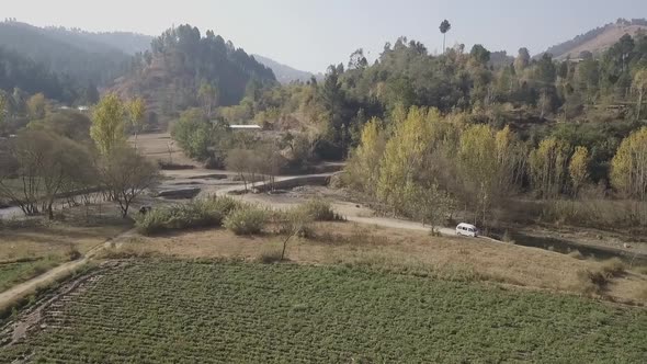 Abbotabad beautiful scenery. Aerial view of farm field during morning foggy light. City View of Abbo