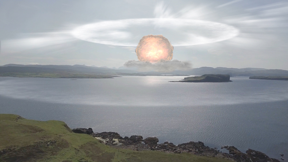 Nuclear Atom Bomb Over The Mountains Of Europe