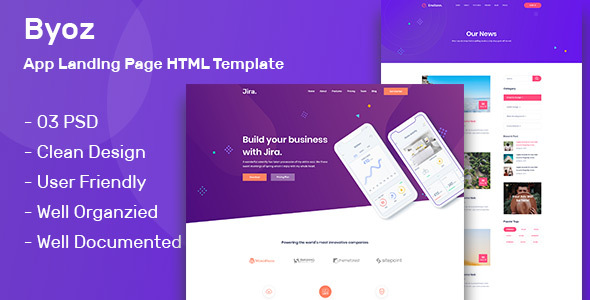 Byoz -  App Landing Page PSD Template