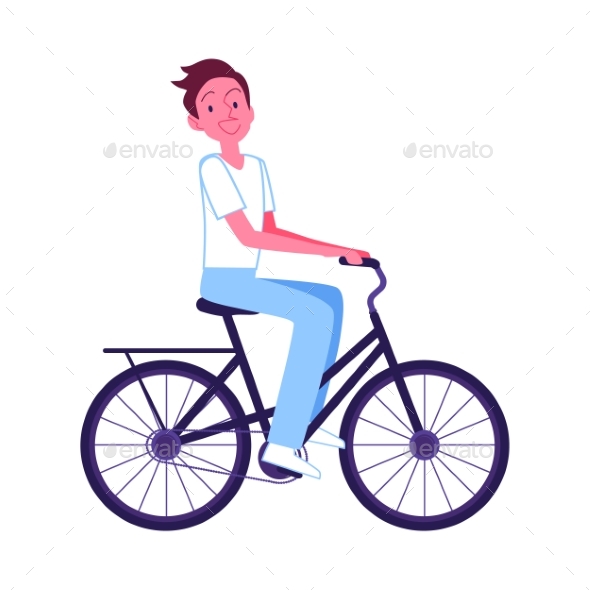 Vector Young Man Riding Blue Bike Icon