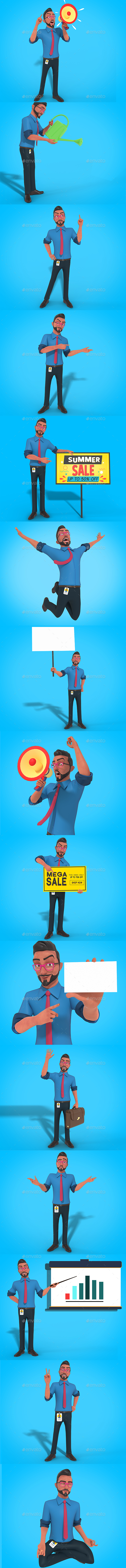 Mr Bob 3D Character Business Mascot Actions Fully Editable Psd