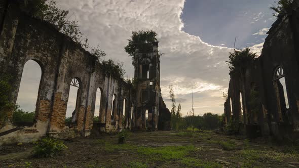 Timelapse inner structure of abandoned broken Church 