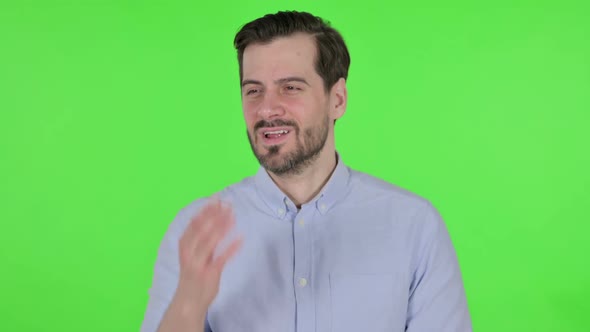 Portrait of Sleepy Man Yawning Green Screen