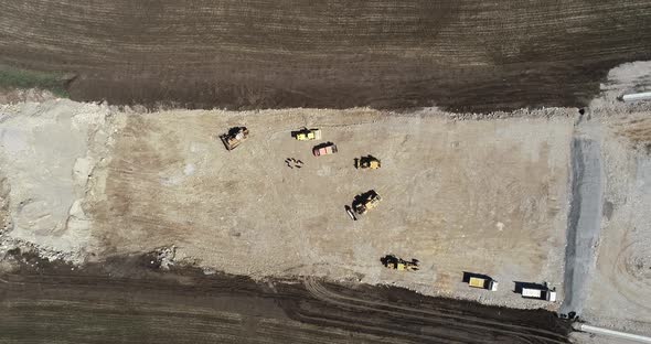 Aerial view of highway construction site. Overpass, highway intersection.