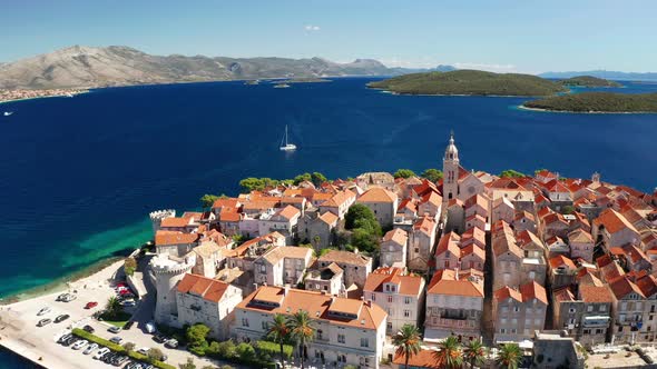 Aerial View of Korcula Old Town on Korcula Island Croatia