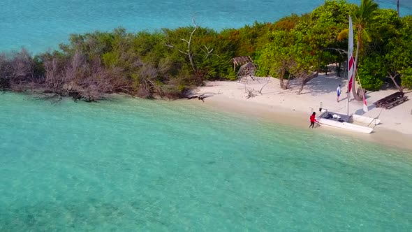 Empty nature of luxury bay beach time by blue sea and clean sand background near sandbar