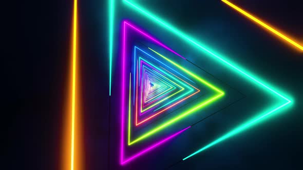 Flying through multicolored triangles painted with light. Infinitely looped animation.