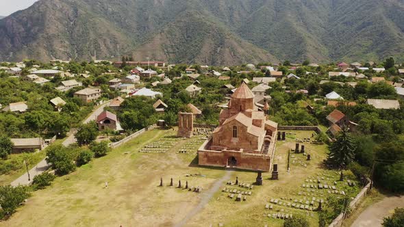  Aerial view Ancient Odzun monastery in Armenia. 