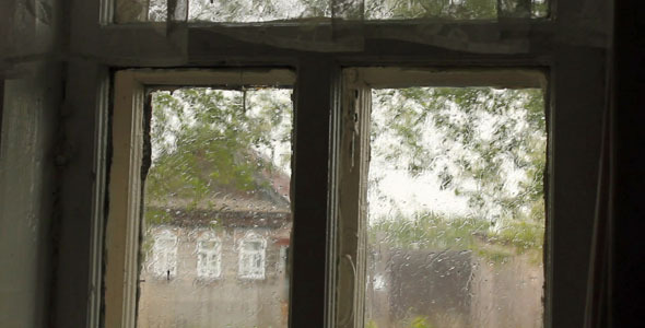 Rain From Old Village House Window