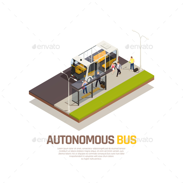 Autonomous Car Driverless Vehicle Robotic Transport Isometric Composition