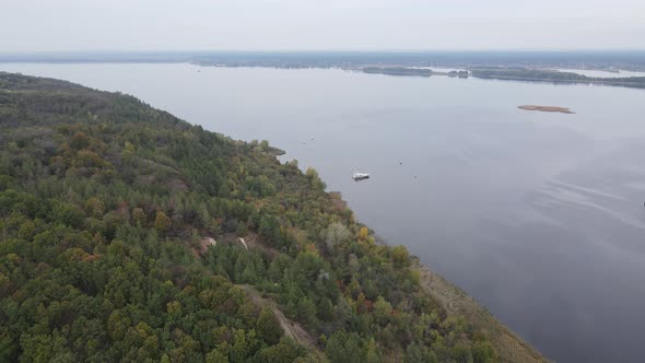 Beautiful Aerial View of the River Dnipro. Ukraine, Slow Motion