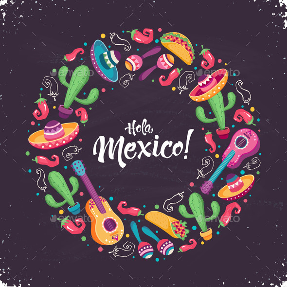 Hola Mexico Poster Vector Illustration