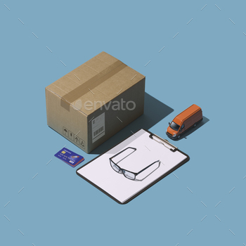 ox, truck, credit cards and delivery order on a clipboard
