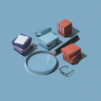 ass and piles of folders, isometric objects