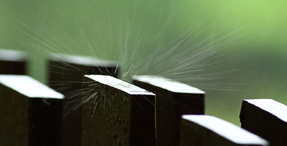 Raindrop And Wooden Fence Slow Motion