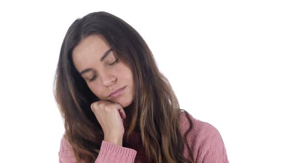 Sleeping Young Latin Woman on White Ba White Background