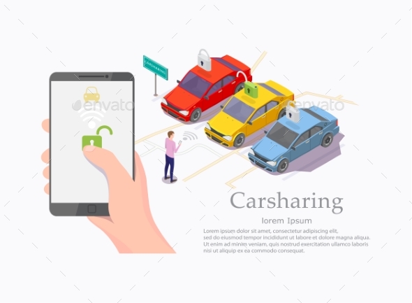 Car Sharing Service Vector Web Banner Template