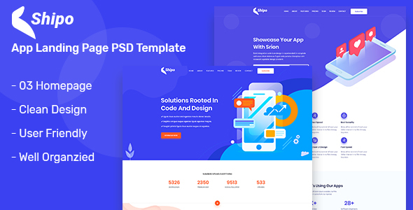 Shipo – App, Software & SAAS Landing Page PSD Template