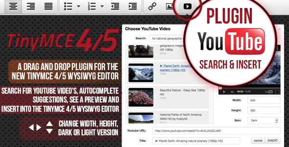 TinyMCE 4 ,5 and 6 plugin Youtube search and insert