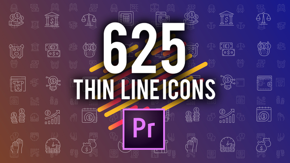 625 Thin Line Icons (MOGRT)