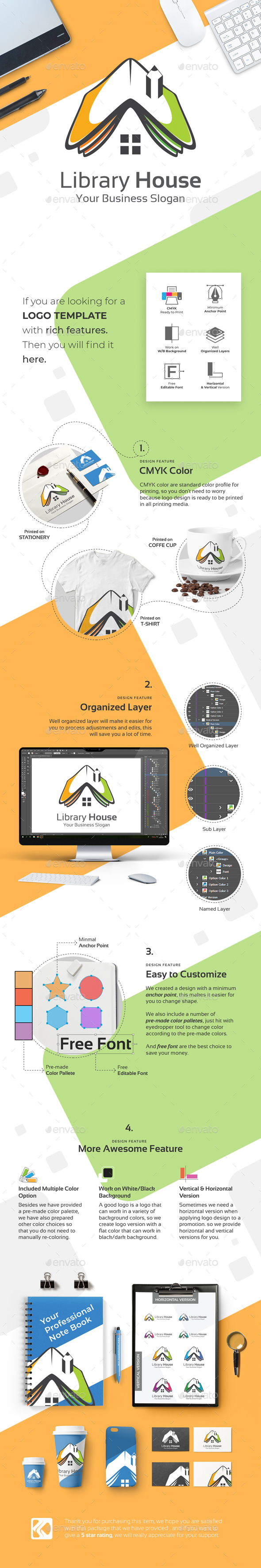 Book Logo Template - Library House