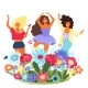 Vector Template with Happy Women and Flowers - GraphicRiver Item for Sale