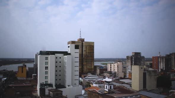 Timelapse of the building in downtown Asuncion, Paraguay. Gloomy look in cloudy day in a old