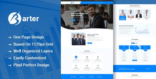 Barter - One Page Business PSD Template