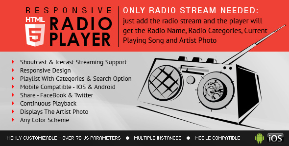 Radio Player z listą odtwarzania - Shoutcast i Icecast