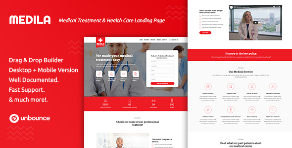 Medila - Medical Treatment & Health Care Unbounce Landing Page Template