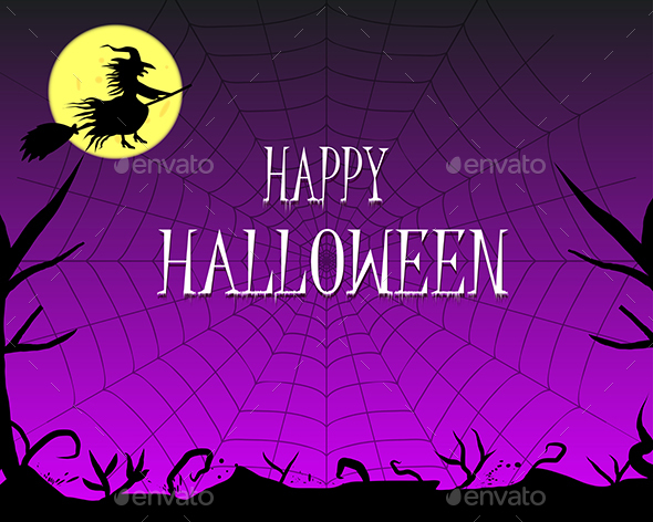 Happy Halloween Background with Silhouettes