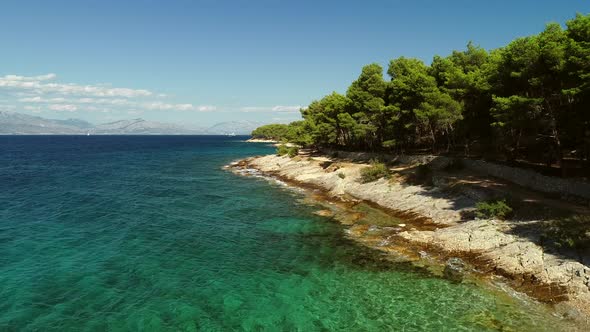 Aerial view of coast on Brac island, Sutivan, Croatia.