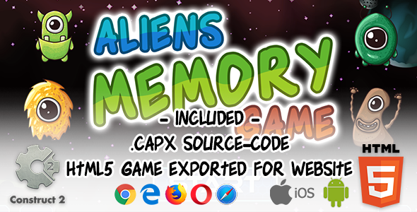 Aliens Memory Game - Construct 2 Source Code and HTML5 Files for Website