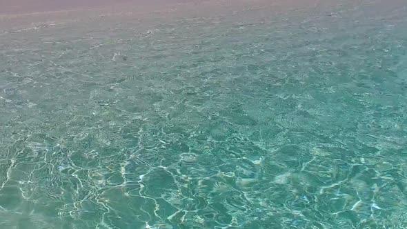 Aerial panorama of exotic bay beach by blue ocean and sand background